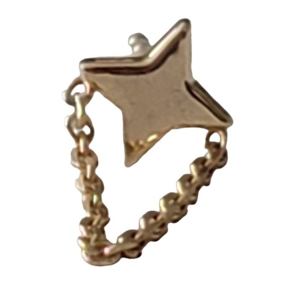 14K Yellow Gold 4 Point Star With Chain Dangle One Post Earring, E116 - Picture 6 of 11